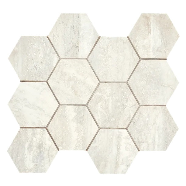 Arizona Tile - Invictus Vein Cut 4&quot; Hex Matte Porcelain Mosaic - Ivory
