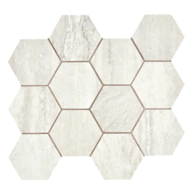 Arizona Tile - Invictus Vein Cut 4&quot; Hex Polished Porcelain Mosaic - Ivory