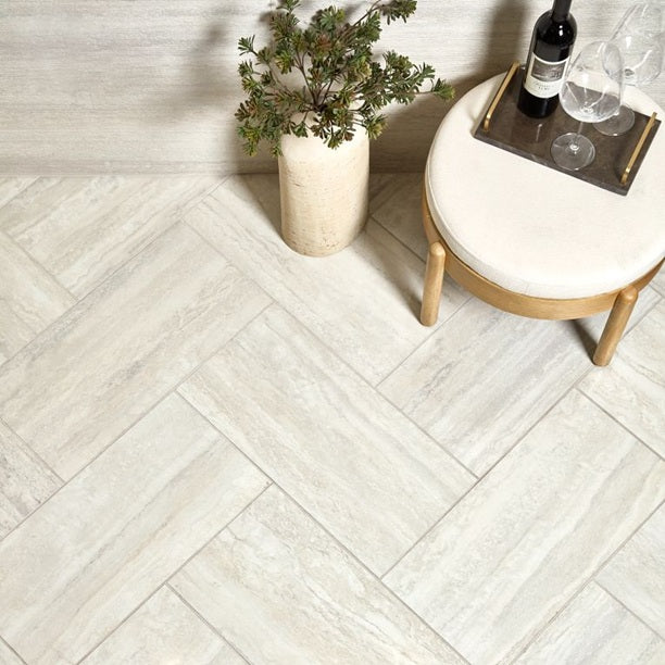 Arizona Tile - Invictus Vein Cut Series - 12&quot; x 24&quot; Matte Porcelain Tile - Ivory floor installation