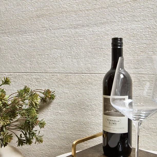 Arizona Tile - Invictus Vein Cut Series - 24" x 48" Rigato Porcelain Tile - Ivory wall installation