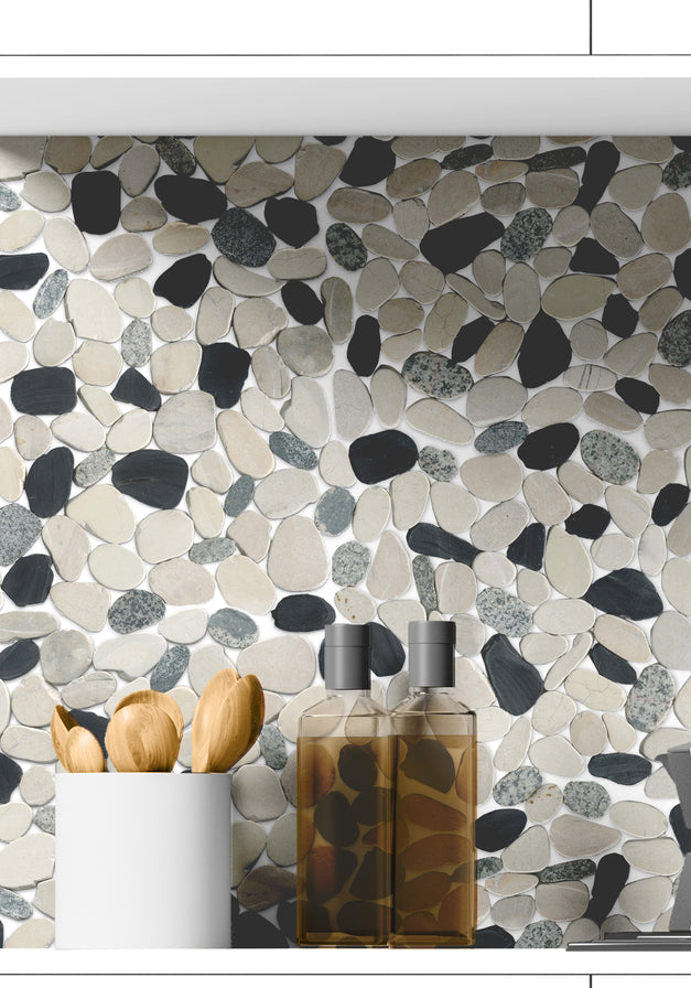 Emser Tile - Venetian Pebbles - 12&quot; x 12&quot; Stone Mosaic - Italia Wall Install