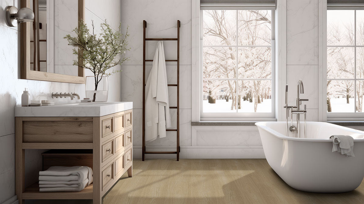 MSI - Laurel Reserve Luxury Vinyl Plank - Linen Loggia Bathroom Install