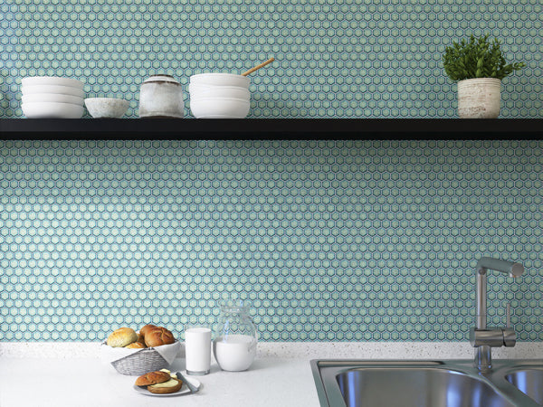 Maniscalco - Chameleon Series - 1" x 1" Porcelain Hex Mosaic - Mint Rose Installed