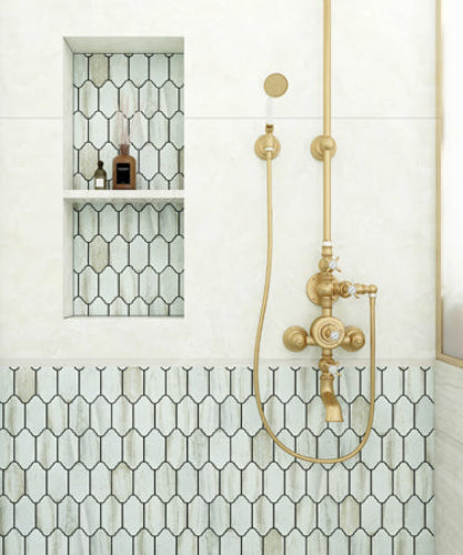Maniscalco - Provence - Mini Provenzal 2 in. x 4 in. Porcelain Mosaic - Ambre Installed