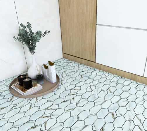 Maniscalco - Provence - Mini Provenzal 2 in. x 4 in. Porcelain Mosaic - Calacatta Installed
