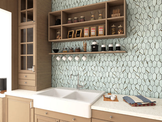 Maniscalco - Provence - Mini Provenzal 2 in. x 4 in. Porcelain Mosaic - Calacatta Wall Install
