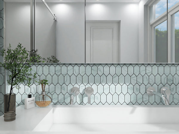 Maniscalco - Provence - Mini Provenzal 2 in. x 4 in. Porcelain Mosaic - Carrara Installed
