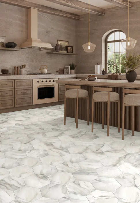 Mannington - Adura Apex - Artemis 13.6 in. x 11.8 in. Hexagon Luxury Vinyl Tile - Cloud Cover Room Scene