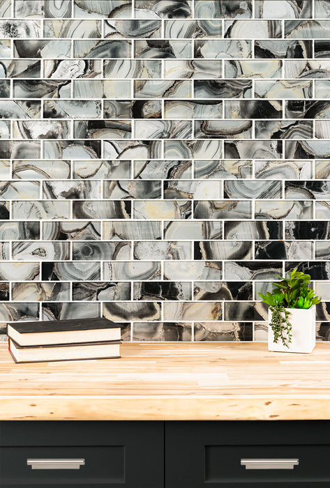 MSI - Midnight Agate - 2 in. x 6 in. Glass Subway Tile Installed