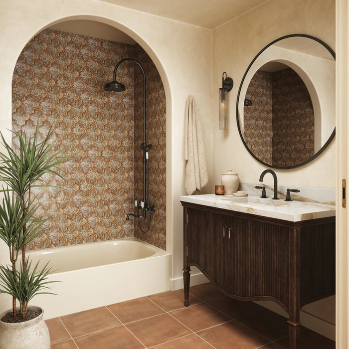 Bedrosians - Lantern - 3" x 8" Porcelain Mosaic - Ochre wall installation