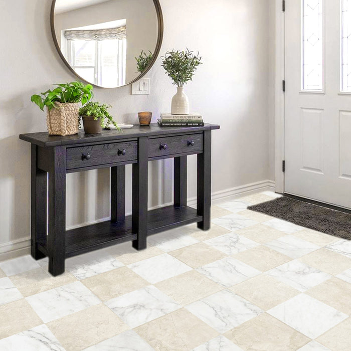 Lungarno - Parisian Chequer 12" x 12" Porcelain Tile - Créme Room Scene