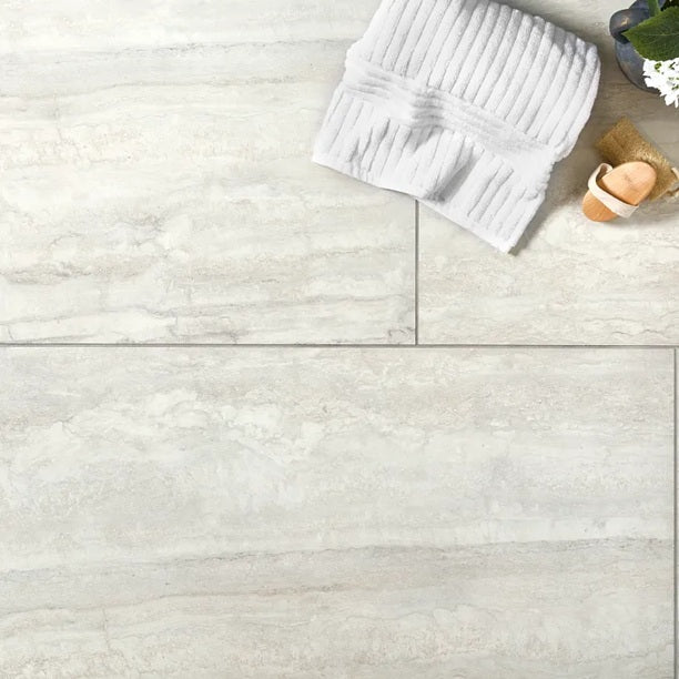 Arizona Tile - Invictus Vein Cut Series - 24" x 48" Matte Porcelain Tile - Pearl floor installation