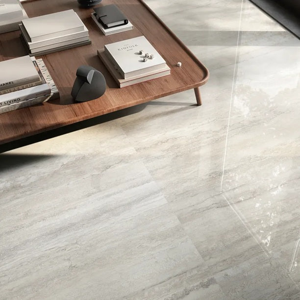 Arizona Tile - Invictus Vein Cut Series - 24&quot; x 48&quot; Polished Porcelain Tile - Pearl floor installation