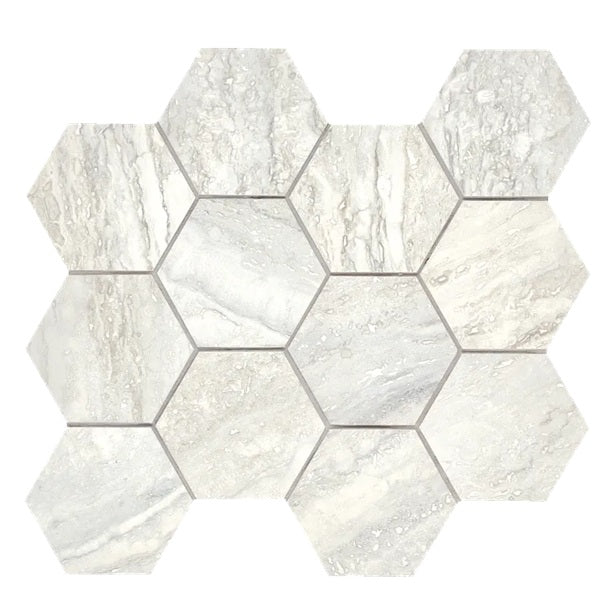 Arizona Tile - Invictus Vein Cut 4&quot; Hex Matte Porcelain Mosaic - Pearl