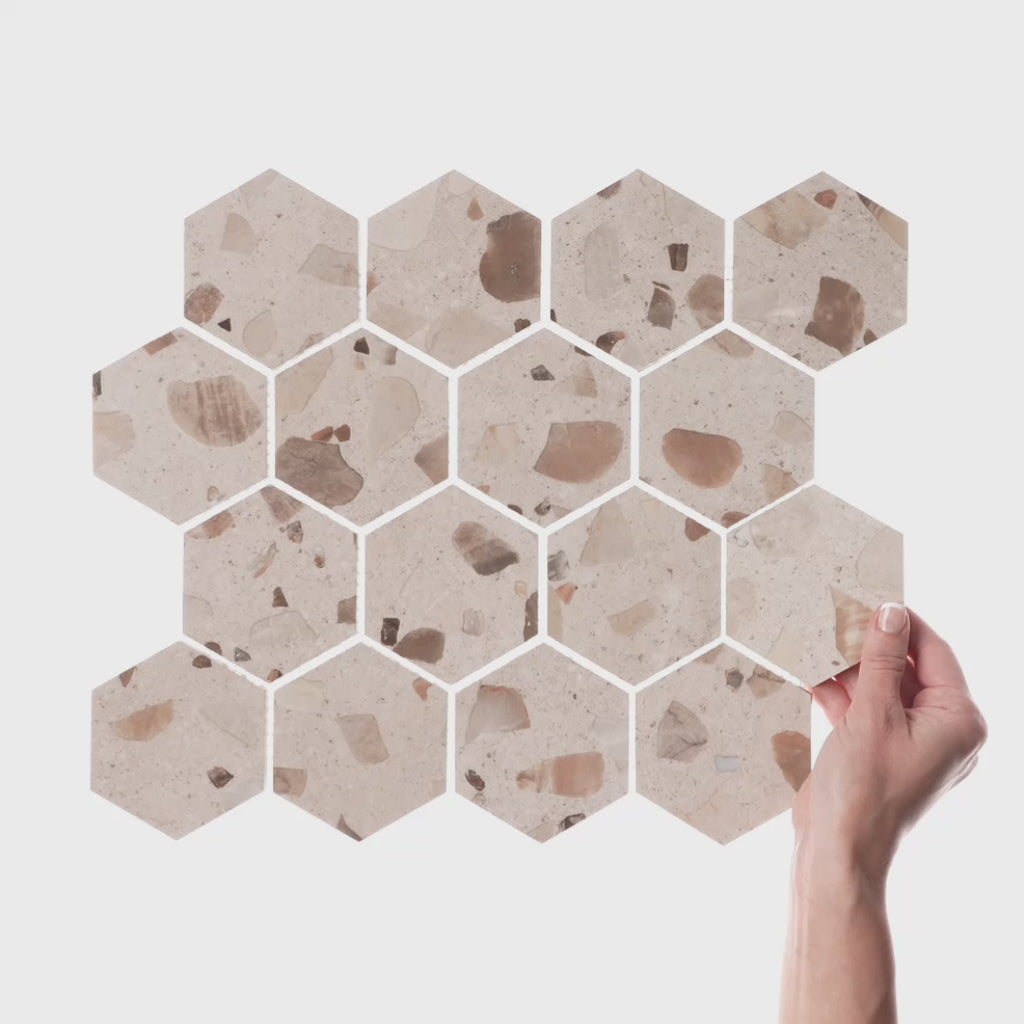 Marazzi - Curation 15 in. x 12 in. Polished Porcelain Hex Mosaic - Stucco