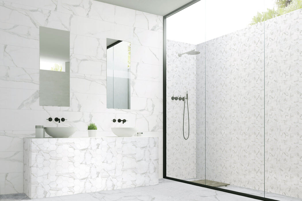 Happy Floors - Alsacia - 3" x 3" - Porcelain Tile Hexagon Mosaic - Natural wall installation