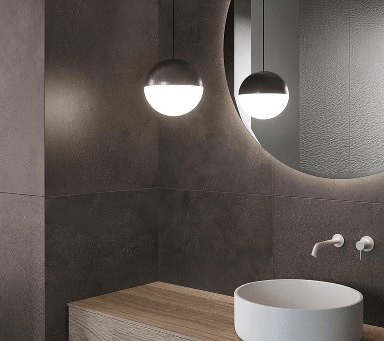 Happy Floors - Phase 48 in. x 48 in. Matte Porcelain Tile - Dark wall installation