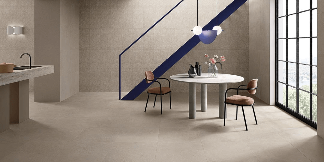 Happy Floors - Phase 24 in. x 48 in. Matte Porcelain Tile - Ecru floor and wall installation