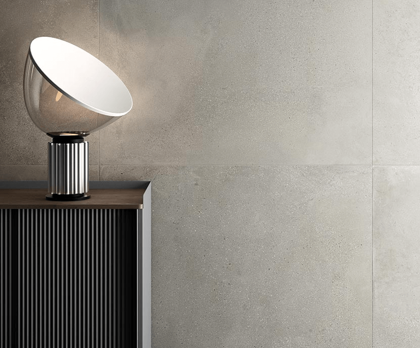 Happy Floors - Phase 24 in. x 24 in. Matte Porcelain Tile - Grey wall installation