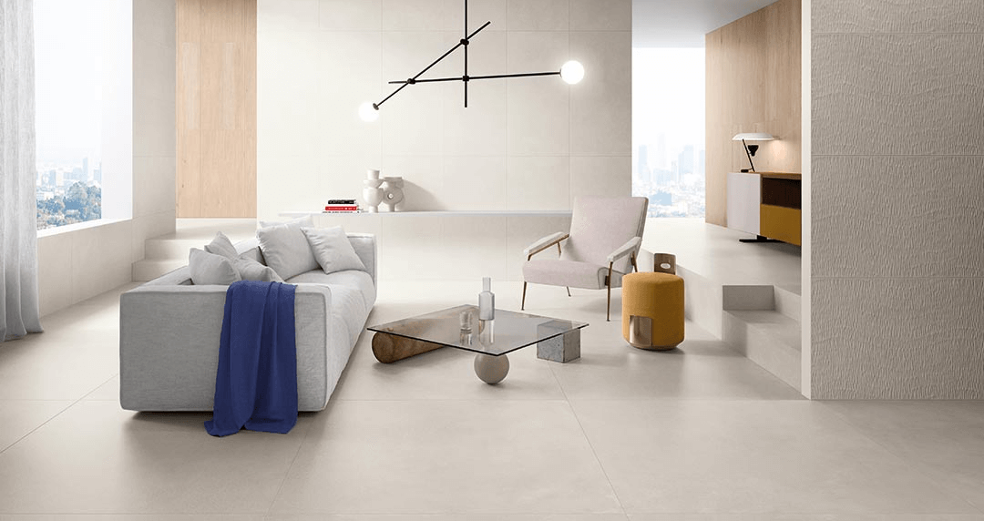 Happy Floors - Phase 12 in. x 24 in. Porcelain Deco Storm Tile - White wall installation