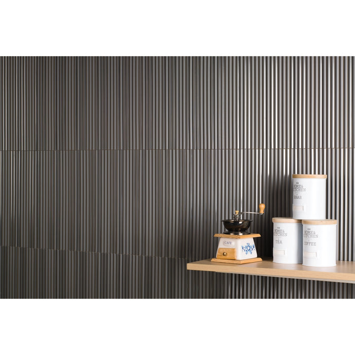 Emser Tile - Ribbella - 4" x 15" Glossy Porcelain Tile - Charcoal Installed