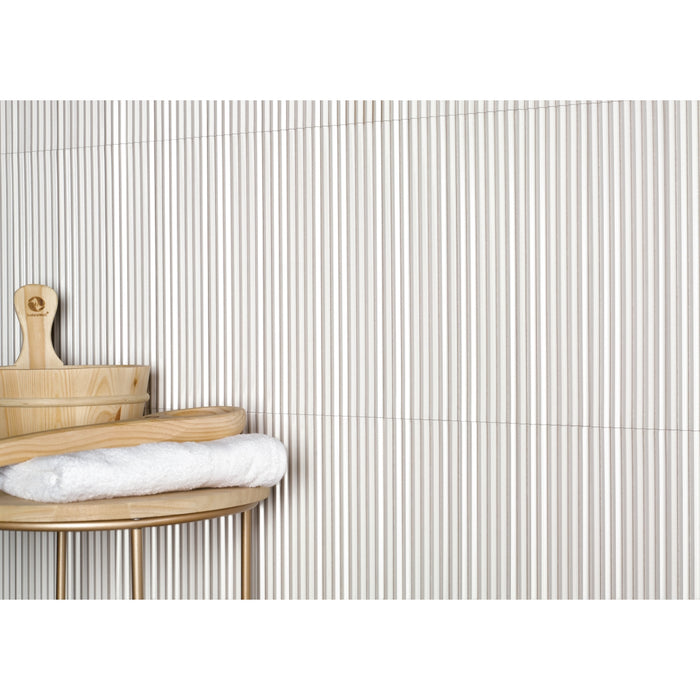 Emser Tile - Ribbella - 4" x 15" Glossy Porcelain Tile - White Installed
