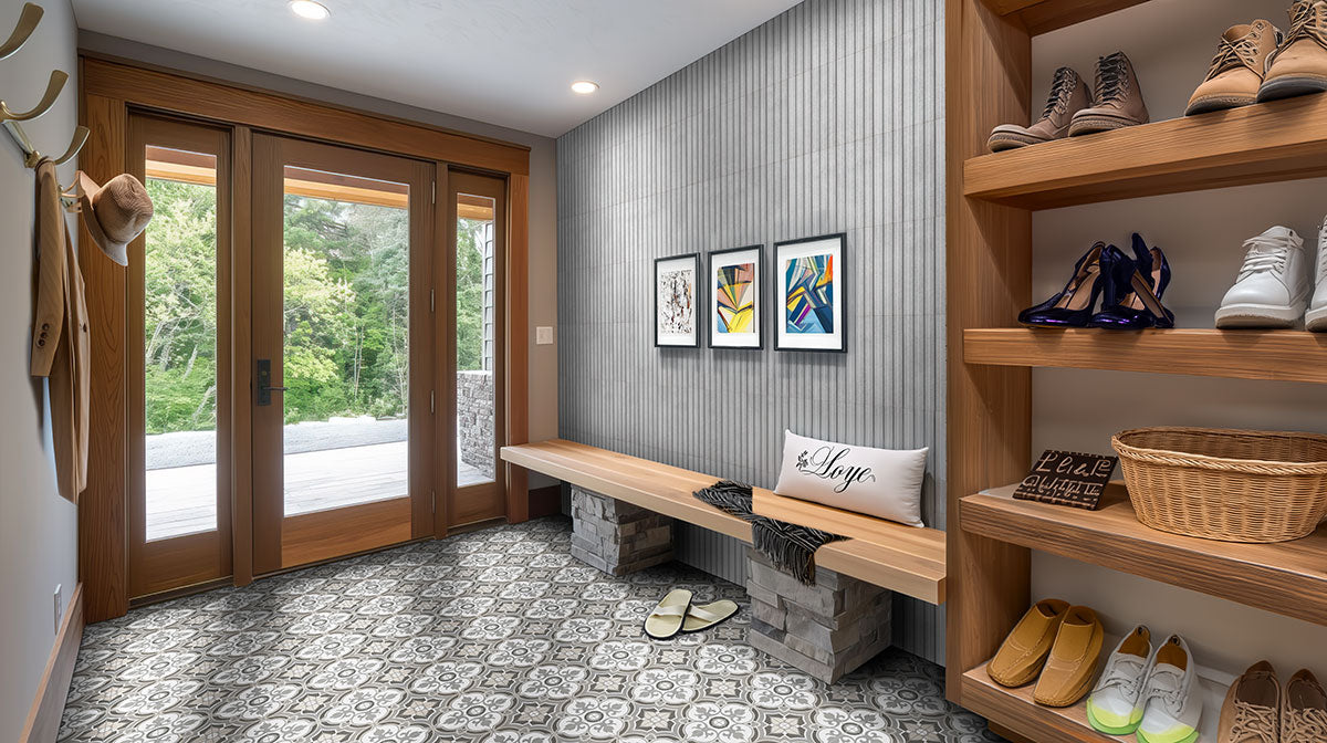 MSI - Sinfonia Hip Hop 6 in. x 16 in. Porcelain Tile - Ceniza Wall Install