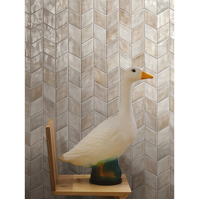 Tesoro - Fuoritono Collection - 5.25 in. x 9.25 in. Rhomboid Porcelain Glossy Tile - Beige Installed