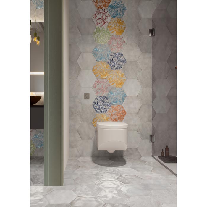 Tesoro - Fuoritono Collection - 9.25 in. x 10.75 in. Hexagon Porcelain Matte Tile - Bianco Installed 2