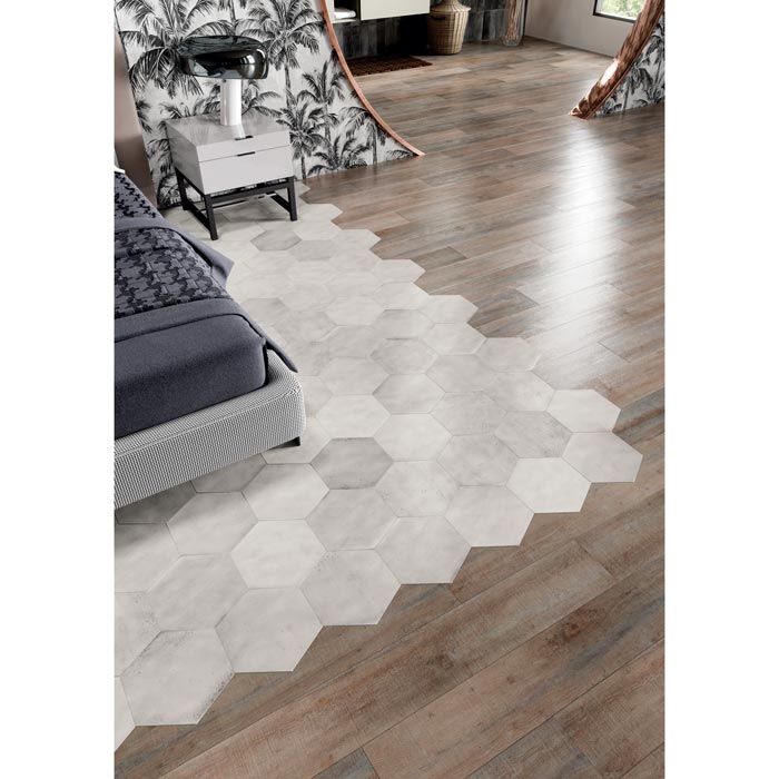 Tesoro - Fuoritono Collection - 9.25 in. x 10.75 in. Hexagon Porcelain Matte Tile - Bianco Installed
