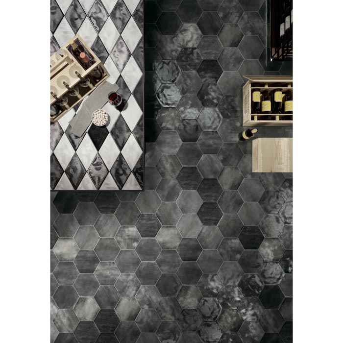 Tesoro - Fuoritono Collection - 5.25 in. x 9.25 in. Rhomboid Porcelain Glossy Tile - Bianco Installed