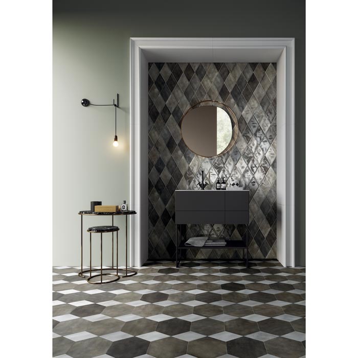 Tesoro - Fuoritono Collection - 5.25 in. x 9.25 in. Rhomboid Porcelain Glossy Tile - Muschio Installed