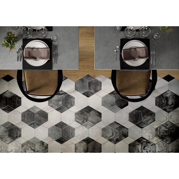 Tesoro - Fuoritono Collection - 5.25 in. x 9.25 in. Rhomboid Porcelain Glossy Tile - Nero Installed
