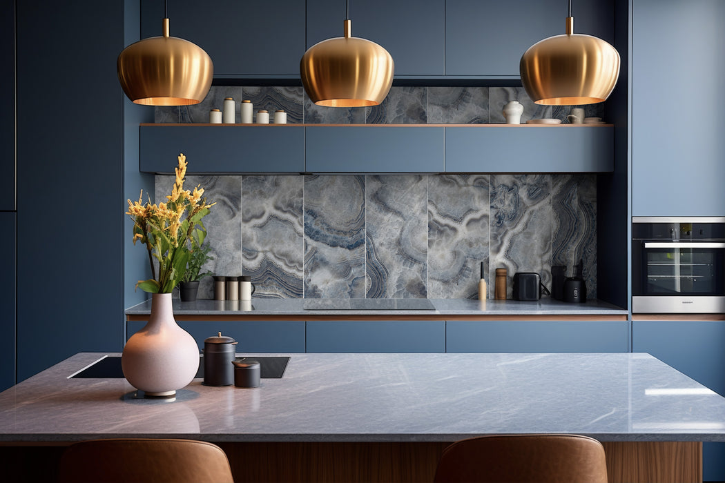 Tesoro - Agatha Collection - 12 in. x 36 in. Ceramic Wall Tile - Blue Glossy Installed