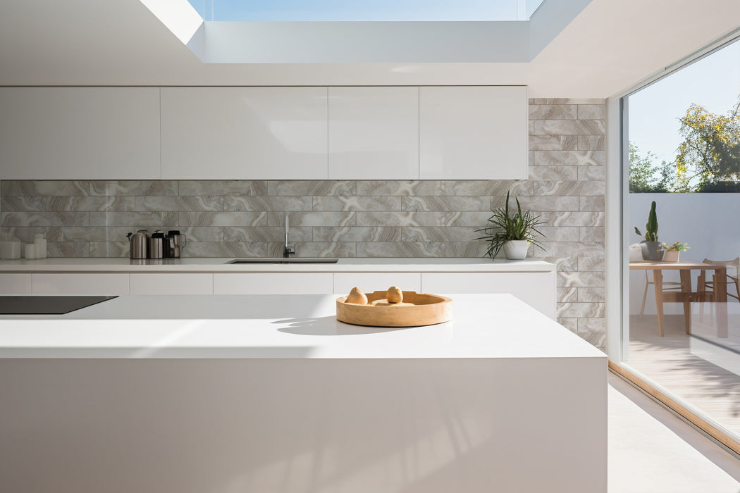 Tesoro - Agatha Collection - 4 in. x 24 in. Ceramic Wall Tile - Cream Glossy Room