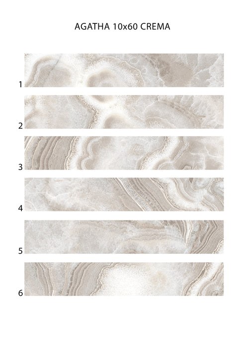 Tesoro - Agatha Collection - 4 in. x 24 in. Ceramic Wall Tile - Cream Glossy Variation