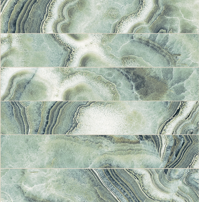 Tesoro - Agatha Collection - 4 in. x 24 in. Ceramic Wall Tile - Green Glossy Variation