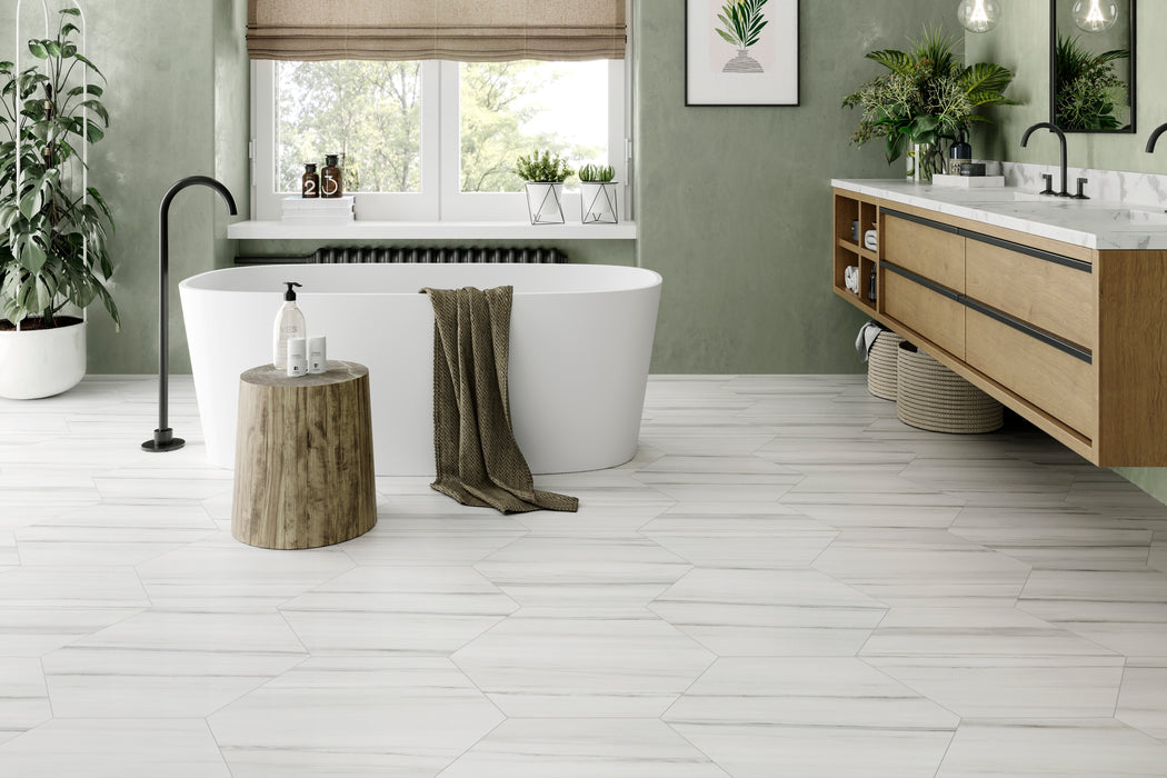 Tesoro - Argos Collection - 19 in. x 22 in. Hex Porcelain Tile - Dolomite Installed