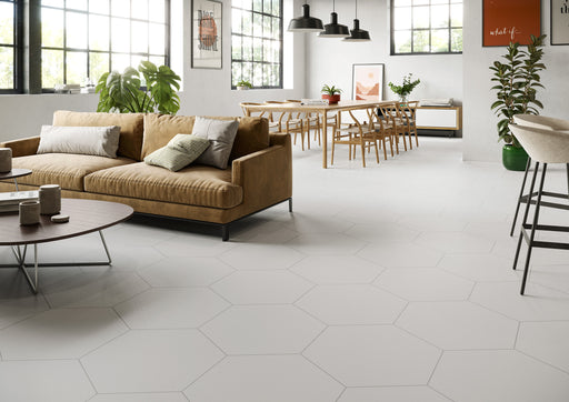 Tesoro - Argos Collection - 19 in. x 22 in. Hex Porcelain Tile - White Installed