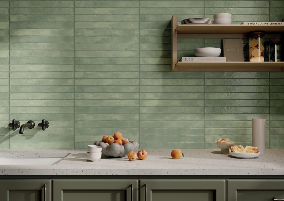 Tesoro - Graffiti Collection - 2 in. x 18 in. Porcelain Tile - Acquamarine Installed 2
