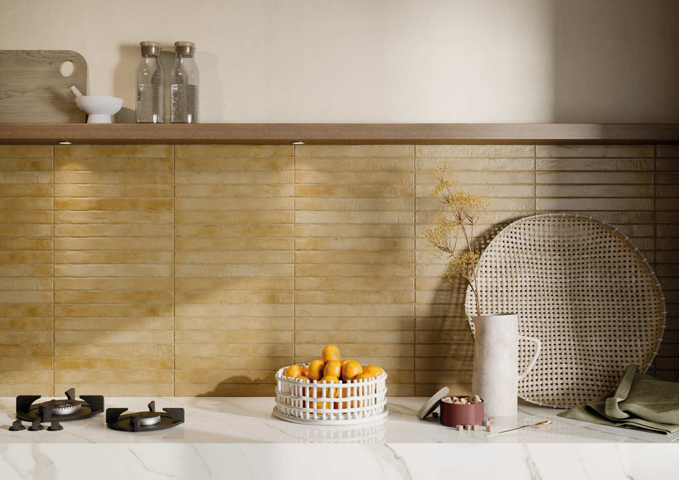 Tesoro - Graffiti Collection - 2 in. x 18 in. Porcelain Tile - Beige Installed