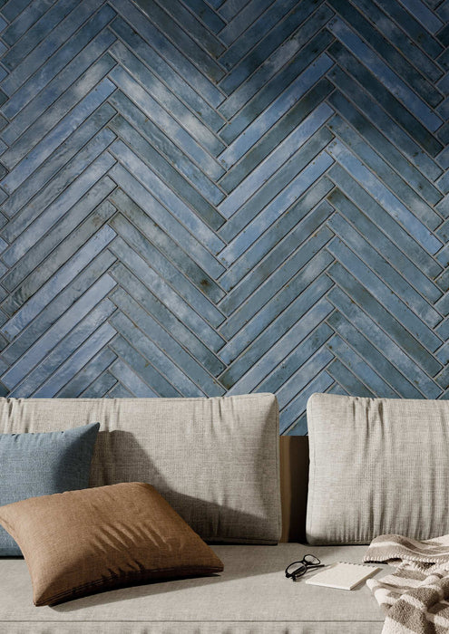 Tesoro - Graffiti Collection - 2 in. x 18 in. Porcelain Tile - Blue Installed