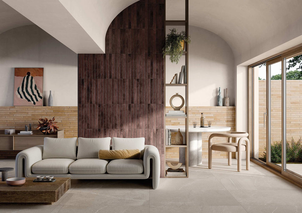 Tesoro - Graffiti Collection - 2 in. x 18 in. Porcelain Tile - Nolita Sand Installed