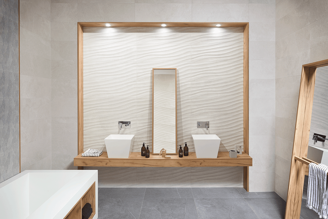 Tesoro - Icon Collection - 12 in. x 36 in. Ceramic Matte Wall Tile - Mixit Blanco Concept Room Scene