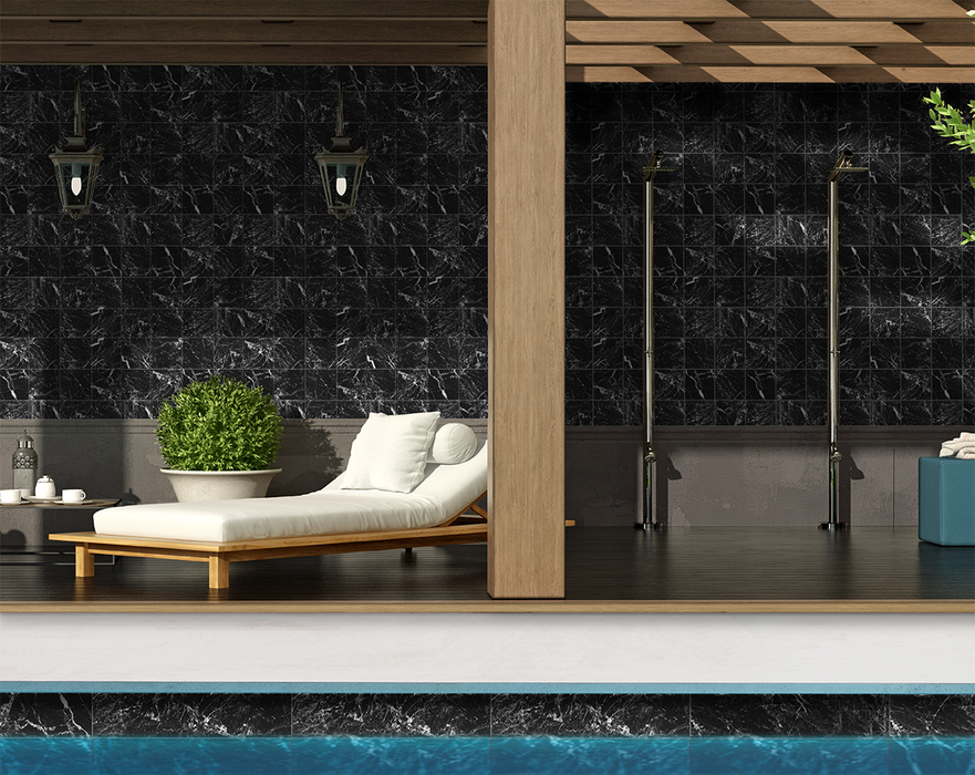 Tesoro - Roccia Collection - 6 in. x 24 in. Glossy Porcelain Tile - Black Room Scene