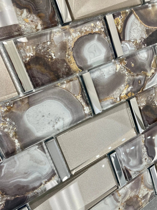 MTD - Tribeca Collection 12 in. x 13 in. Glass Subway Mosaic - Umber Close View