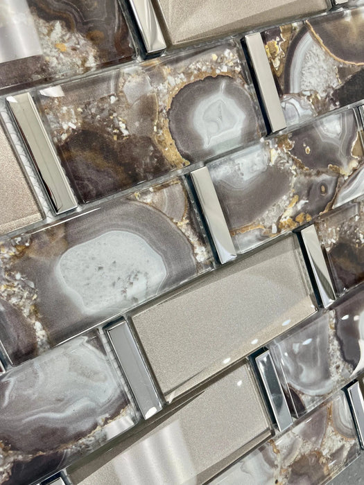 MTD - Tribeca Collection 12 in. x 13 in. Glass Subway Mosaic - Umber Close View