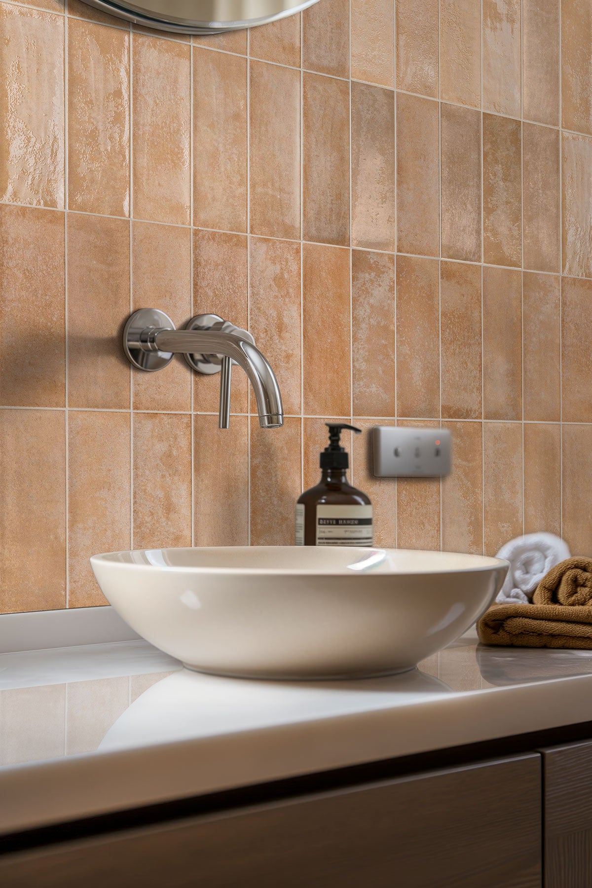 MSI - Village 4 in. x 12 in. Subway Tile - Coral Installed