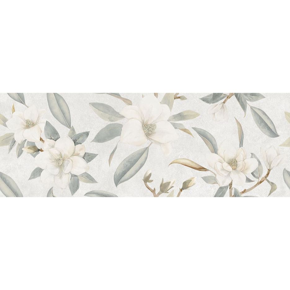 Tamiami - Toscana 12" x 35" Rectified White Body Wall Tile - Flower Deco Green