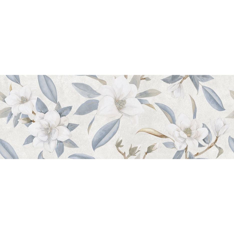 Tamiami - Toscana 12" x 35" Rectified White Body Wall Tile - Flower Deco Blue